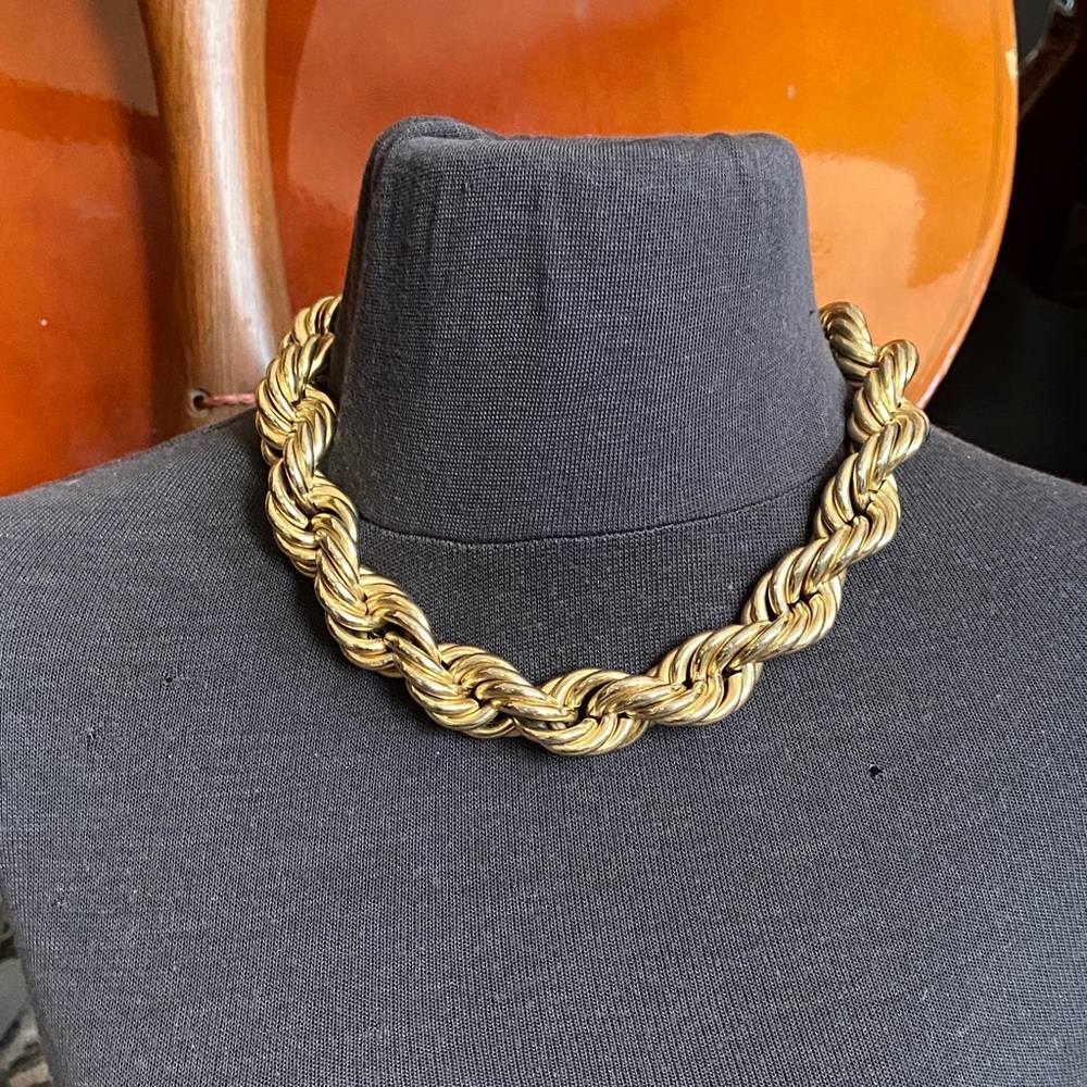 Vintage Bold & Gold Toned Big Rope Necklace HipHop Statement - Picture 2 of 16